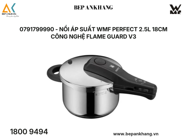 0791799990 - Nồi áp suất WMF Perfect 2.5L 18cm công nghệ Flame Guard V3